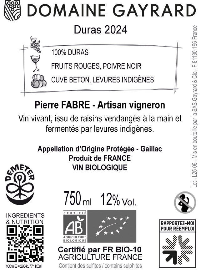 Contre étiquette - Duras 2024 - Domaine Gayrard