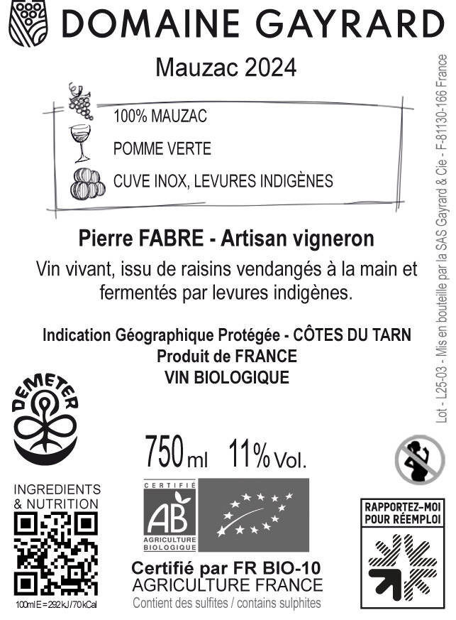 Contre étiquette - Mauzac 2024 - Domaine gayrard