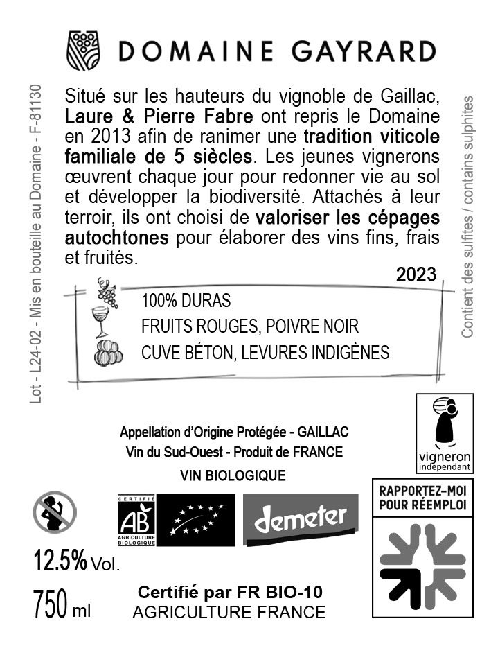 Contre étiquette - Duras 2023 - Domaine Gayrard