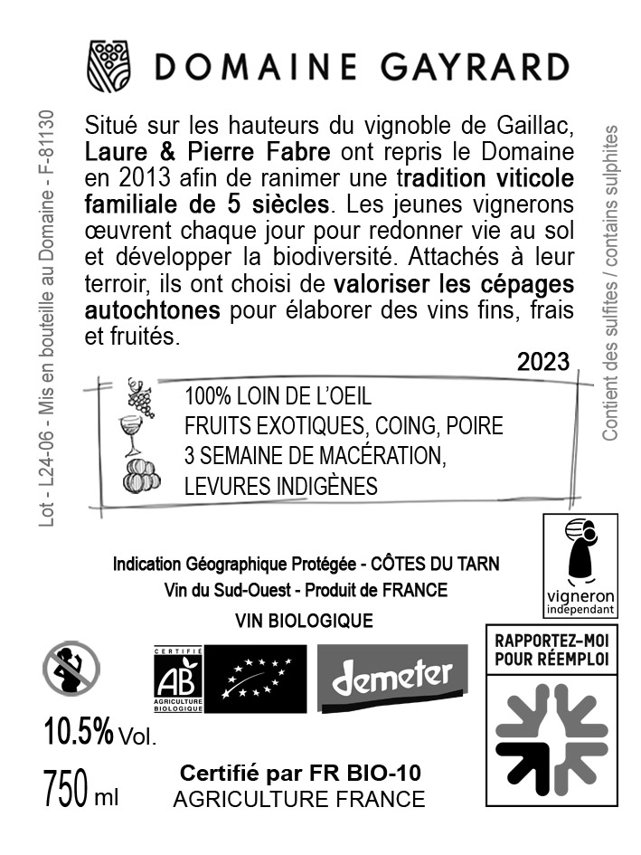 Contre étiquette - Ori 2023 - Domaine Gayrard